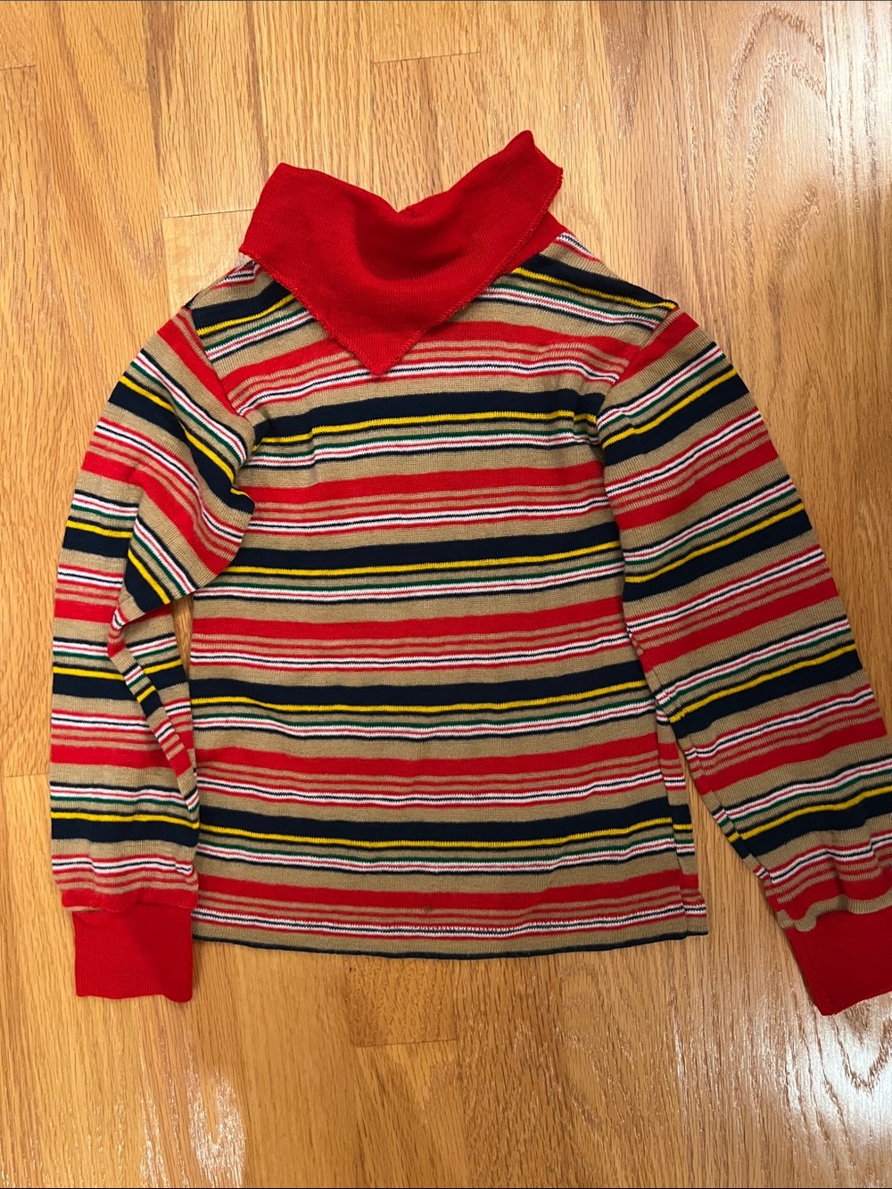 Vintage 3T Striped Red Multi-Color Turtleneck Sweater